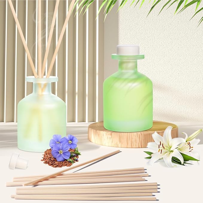YISOWUH Reed Diffuser - Clean Linen & Jasmine Lily 3.38oz (100ml) 2 Pack Essential Oil Reed Diffuser Set with 8 Sticks, Long Lasting Fragrance for Home, Bathroom, Bedroom, Room, Decor, Gifts