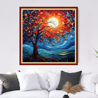 Dooxvey Cross Stitch Kits for Adults Stamped Full Range of Embroidery Starter Kits for Beginners 11CT Printed Cross Stitch Patterns Needlepoint Kits Stamped Crossstitch- Starry Sky Tree 18x18 inch