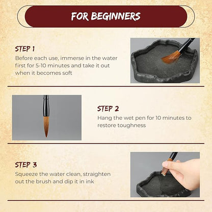 Zonon 3 Pieces Chinese Calligraphy Brush Pens Japanese Calligraphy Brush Sumi Drawing Brush Traditional Wooden Watercolor Ink Pens for Beginner Watercolor Painting Tools (3 Sizes)