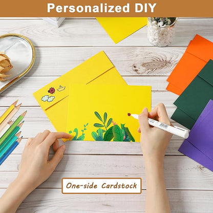 10 Assorted Colors Blank Flat Cards and Envelopes 5 x 7 Heavyweight Single Panel Cardstock and A7 Envelopes Printable Self Seal 20 Packs for Wedding Invitations, Birthday, DIY Greeting Cards