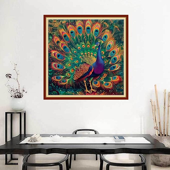 Joyhoor Stamped Cross Stitch Kits for Beginners Needlepoint Kits for Adults Embroidery Kits 11CT Counted Cross Stitch Kits Printed Embroidery Pattern-Colorful Peacock 18x18 inchs