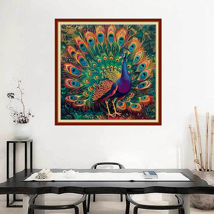 Joyhoor Stamped Cross Stitch Kits for Beginners Needlepoint Kits for Adults Embroidery Kits 11CT Counted Cross Stitch Kits Printed Embroidery Pattern-Colorful Peacock 18x18 inchs