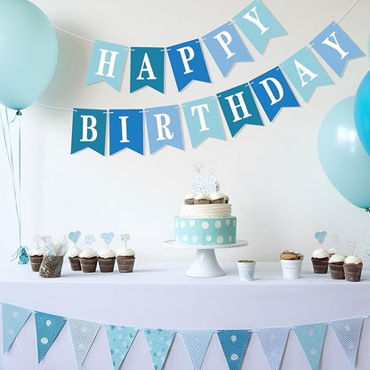 Mooliwe 171 Pcs DIY Custom Banner Kit Make Your Own Customizable Sign for Birthday Wedding Party Decoration Include 20 Paper Pennant 148 Letters and Numbers 1 Rope 2 Threading Device(Blue Series)