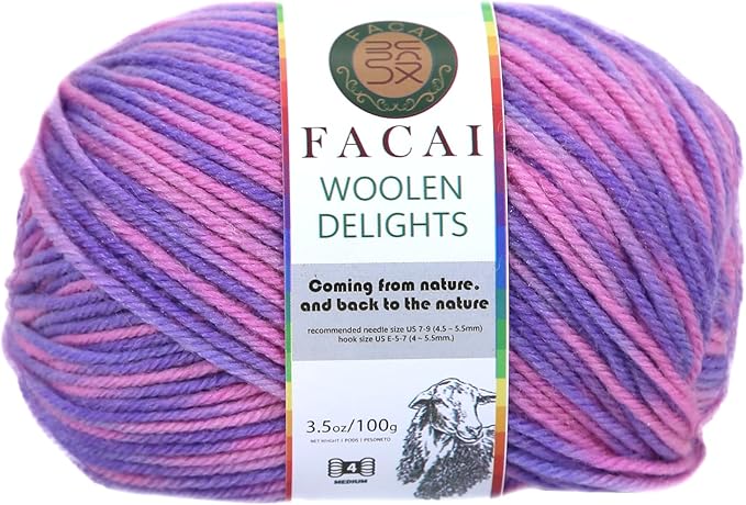 Facai Blend Merino Wool Yarn for Knitting - Worsted Weight,197yds (3.5oz) Ball, Ideal for Sweaters, Scarves, and Accessories (1, Purple Ombré)