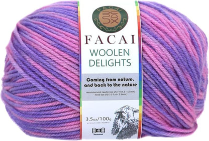 Facai Blend Merino Wool Yarn for Knitting - Worsted Weight,197yds (3.5oz) Ball, Ideal for Sweaters, Scarves, and Accessories (1, Purple Ombré)