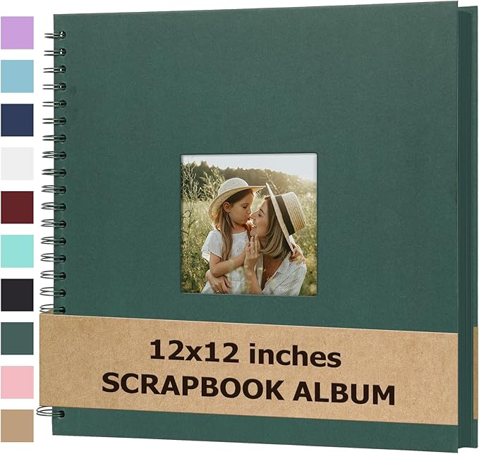 Scrapbook Album 12x12 Inches Photo Album Hardcover Kraft with Window Scrap Book Blank Memory Book for Baby Wedding Guest Book Couples Graduation Travel DIY Anniversary, 100 Pages Green