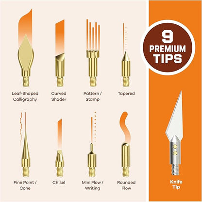 Craft Culture Wood Burning Tool Pen - Craft Burning Tools for Adults & Teens - Wood Burner Kit, Engraver, Carver, Pyrography, Woodburning - Includes 9 Premium Tips - Adjustable Temperature Control