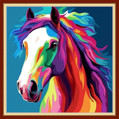 Funchey Stamped Cross Stitch Kits, DIY Cross Stitch Pattern for Adults Beginners Needlepoint Kits Embroidery Kit Arts and Crafts 11CT&Colorful Steed 18x18 inchs