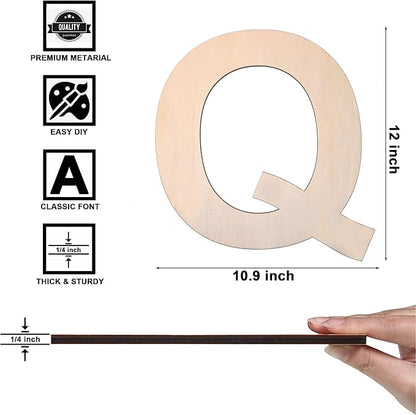 12 Inch Wooden Letter Q, 1/4 Inch Thick Large Unfinished Wood Letter for DIY Crafts Home Wall Decor