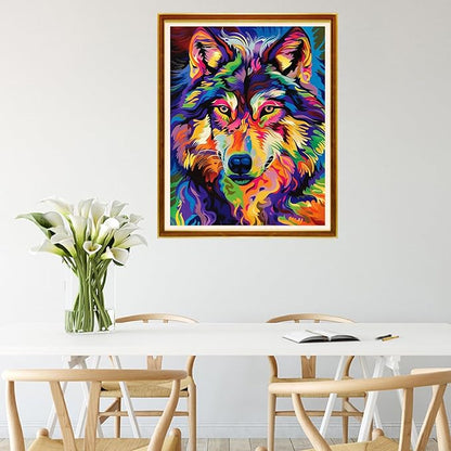 Joycasa Stamped Cross Stitch Kits for Beginners Full Range of Cross Stitching 11 CT Printed Cross Stitch Kit for Adults Cross-Stitch Patterns Needlepoint Kits-Colorful Wolf 16x20 inchs