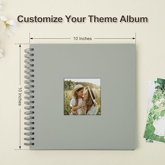 Scrapbook Album 10x10 Inches Photo Album Hardcover Kraft with Window Scrap Book Blank Memory Book for Baby Wedding Guest Book Couples Graduation Travel DIY Anniversary, 100 Pages Grey