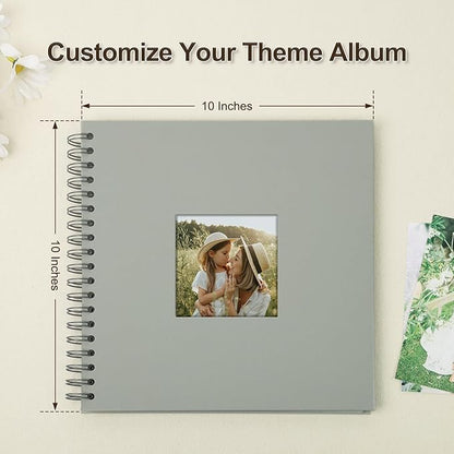 Scrapbook Album 10x10 Inches Photo Album Hardcover Kraft with Window Scrap Book Blank Memory Book for Baby Wedding Guest Book Couples Graduation Travel DIY Anniversary, 100 Pages Grey