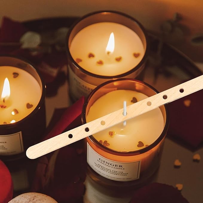 50-Piece Wooden Candle Wick Holders | Natural Wick Centering Tools for Candle Making, Reusable Durable Bars for Large/Multiwick Candles