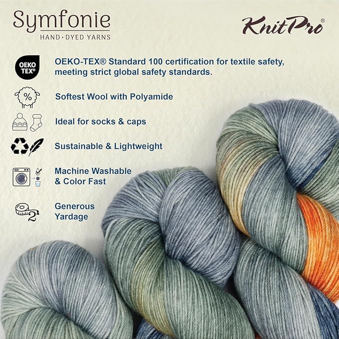 KnitPro Symfonie Hand Dyed Yarn | Extra Fine Merino Wool & Polyamide Blend for Knitting & Crocheting, Fingering Weight, Oeko-TEX Certified 400m, 100g Skein | Terra Variegated Newyork Newyork