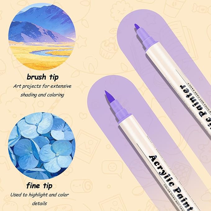 SZTCECDM 24 Colors Acrylic Paint Pens & Markers Set, Dual Tip Drawing Markers for Coloring on Wood, Fabric, Metal, Eggs - Opaque, Water-Based Paint Markers for Crafts & DIY Art