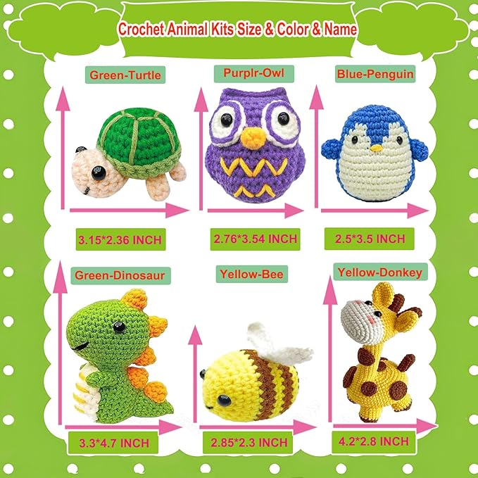 6PCS Crochet Kit for Beginners, Beginners Knitting Kit for Adults, Cute Animals Complete Starter Kit with Step-by-Step Video Tutorials and Instructions, Christmas Gifts for Adults and Friends