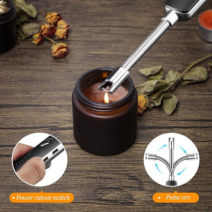 Lsnisni 5Pcs Candle Accessory Set With Rechargeable Electric Lighter, Storage Tray, Wick Trimmer, Snuffer, Dipper - Stainless Steel Care Kit With Gift Package for Candle Lovers - Black