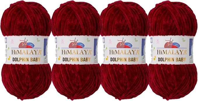 4 Skein/Pack Himalaya Dolphin Baby Chenille Yarn, Each Ball 100 gr (3.5 oz), 120 m (132 Yards), 100% Polyester, Super Bulky Baby Blanket Velvet Amigurumi Yarn, 80322 - Burgundy