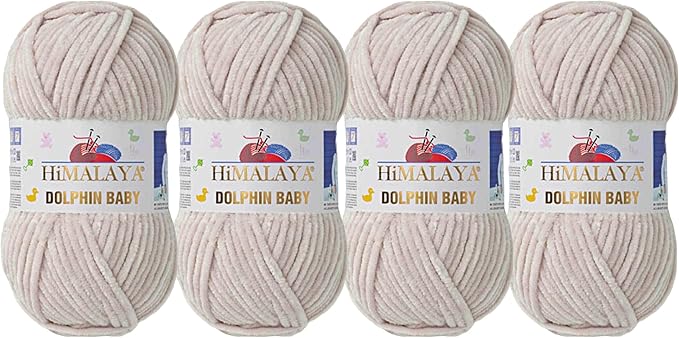 4 Skein/Pack Himalaya Dolphin Baby Chenille Yarn, Each Ball 100 gr (3.5 oz), 120 m (132 Yards), 100% Polyester, Super Bulky Baby Blanket Velvet Amigurumi Yarn, 80342 - Light Beige