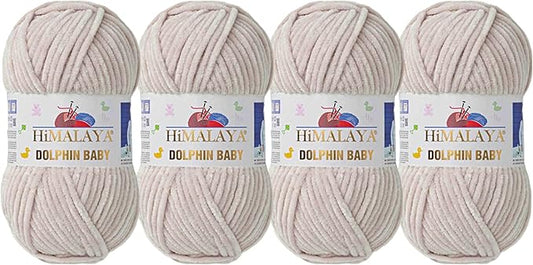 4 Skein/Pack Himalaya Dolphin Baby Chenille Yarn, Each Ball 100 gr (3.5 oz), 120 m (132 Yards), 100% Polyester, Super Bulky Baby Blanket Velvet Amigurumi Yarn, 80342 - Light Beige