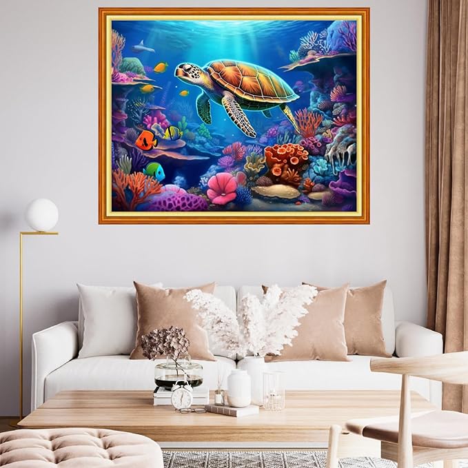Findvoor Stamped Cross Stitch Kits for Beginner Embroidery Kits for Beginners Adults DIY 11CT Cross Stitch Patterns Needlepoint Kits Crossstitching Kits-Underwater sea Turtle 16x20 inch