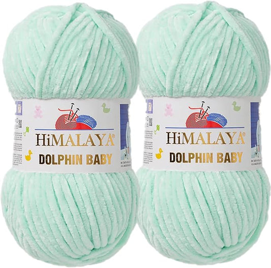2 Skein/Pack Himalaya Dolphin Baby Chenille Yarn, Each Ball 100 gr (3.5 oz), 120 m (132 Yards), 100% Polyester, Super Bulky Baby Blanket Velvet Amigurumi Yarn, 80307 - Light Mint Green
