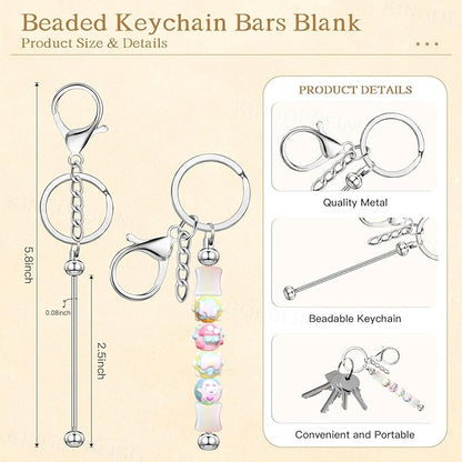 12 PCS Beadable Keychain Making Kit,Key Chain Keyrings for Jewelry Making,Car Bag Purse Charms Key Chains Bulk Metal Blank Bars,DIY Supplies Christmas Gifts for Women Men Crafts Custom Projects Silver