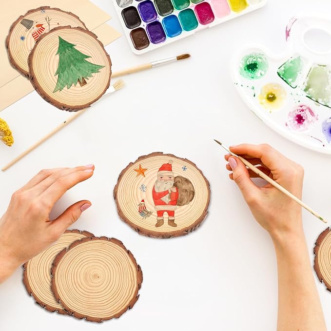 70 PCS 3-4 Inch Natural Wood Slices, Unfinished Pine Wood Circles with Barks for Coasters, DIY Crafts, Christmas Rustic Wedding Ornaments and Centerpieces,by GNIEMCKIN.