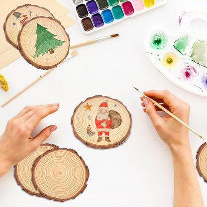 50 PCS 4-4.7 Inch Natural Wood Slices, Unfinished Pine Wood Circles with Barks for Coasters, DIY Crafts, Christmas Rustic Wedding Ornaments and Centerpieces,by GNIEMCKIN.