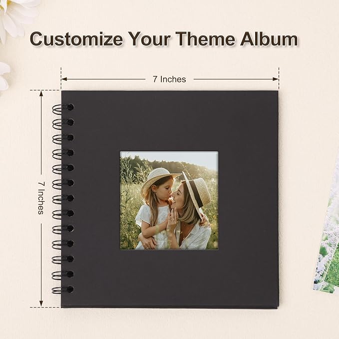 Scrapbook Album 7x7 Inches Photo Album Hardcover Kraft with Window Scrap Book Blank Memory Book for Baby Wedding Guest Book Couples Graduation Travel DIY Anniversary, 40 Pages Black