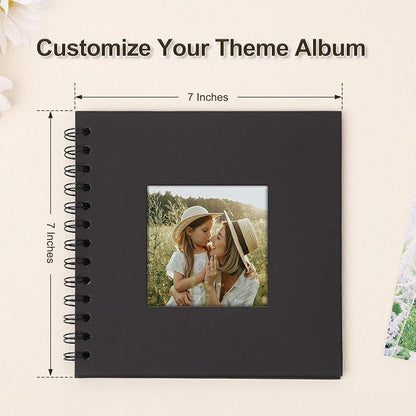 Scrapbook Album 7x7 Inches Photo Album Hardcover Kraft with Window Scrap Book Blank Memory Book for Baby Wedding Guest Book Couples Graduation Travel DIY Anniversary, 40 Pages Black