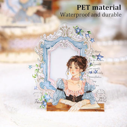 AuriicLeaf French Vintage Girl PET Sticker Set, 60PCS Scrapbook Supplies for Journaling, Planners, DIY Crafts and Gifts