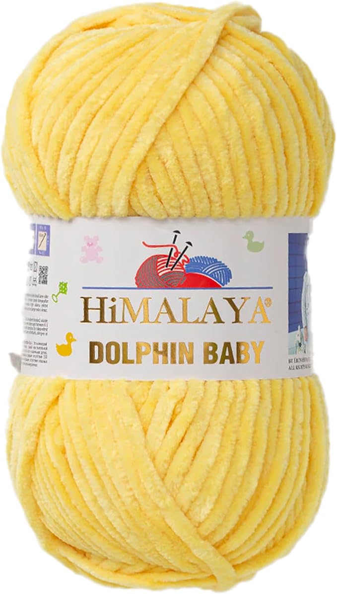 1 Skein/Pack Himalaya Dolphin Baby Chenille Yarn, Each Ball 100 gr (3.5 oz), 120 m (132 Yards), 100% Polyester, Super Bulky Baby Blanket Velvet Amigurumi Yarn, 80313 - Yellow