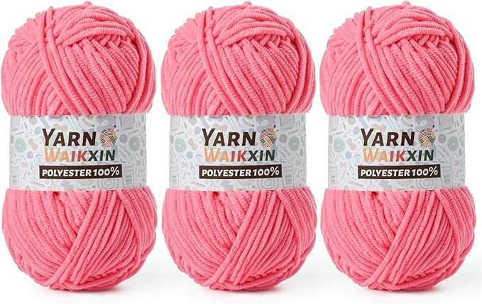 3 Pack Soft Chenille Yarn for Crocheting, Fluffy Chunky Crochet Yarn for Baby Blanket, (5.29oz/196.8yds) Fuzzy Velvet Yarn for Amigurumi&DIY Puzzle、Crafts、Scarf(3 Deep Pink)