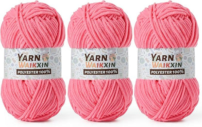 3 Pack Soft Chenille Yarn for Crocheting, Fluffy Chunky Crochet Yarn for Baby Blanket, (5.29oz/196.8yds) Fuzzy Velvet Yarn for Amigurumi&DIY Puzzle、Crafts、Scarf(3 Deep Pink)