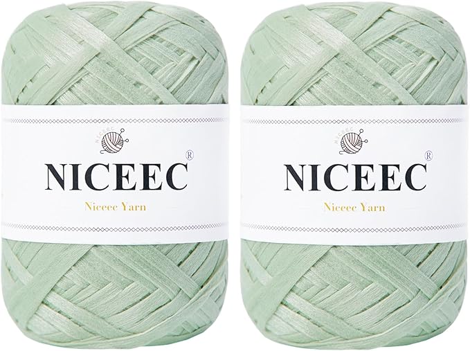 NICEEC 2 Skeins Soft Tape for Crocheting, Craft Paper, Easy Crochet Raffia, Ribbon, DIY Craft Gift Wrapping - Total Length 1.76oz2/109yds2-Weaves