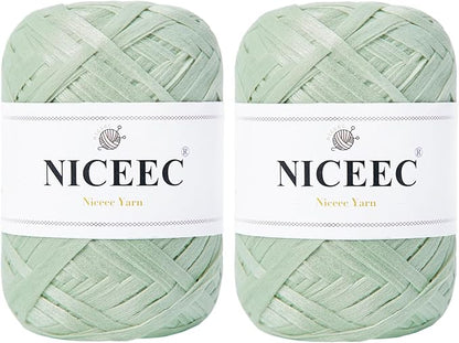 NICEEC 2 Skeins Soft Tape for Crocheting, Craft Paper, Easy Crochet Raffia, Ribbon, DIY Craft Gift Wrapping - Total Length 1.76oz2/109yds2-Weaves