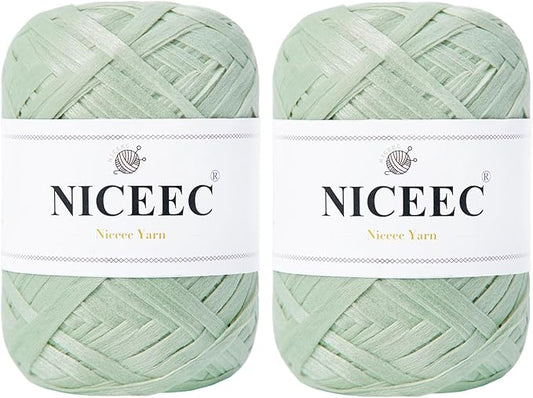 NICEEC 2 Skeins Soft Tape for Crocheting, Craft Paper, Easy Crochet Raffia, Ribbon, DIY Craft Gift Wrapping - Total Length 1.76oz2/109yds2-Weaves