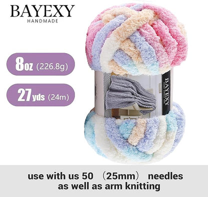 Chunky Chenille Yarn for Hand Knitting 8 Jumbo Pack Jumbo Chunky Yarn for Hand Soft Blanket Knitting, Bulky Thick Fluffy Yarn for Crocheting (Sage Green+Marshmallow Color)