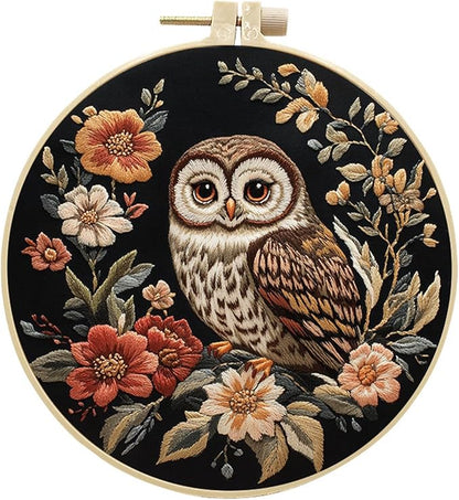 QBQBQ Owl Embroidery Kit - 8.2in, Owl Needlepoint Kits for Adults, Cross Stitch Kits for Beginners, Include Embroidery Cloth Bamboo Hoops and Step by Step Instructions, for Craft Lover Hand Stitch
