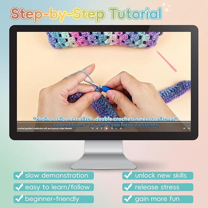 Aeelike Blanket Crochet Kit for Beginners, Super Easy Crochet Blanket Kit with Soft & Colorful Gradient Yarns Detailed Video Tutorials Crocheting Accessories, Classical Gradient & Ideal Gift