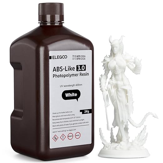 ELEGOO ABS-Like 3D Printer Resin 3.0, 405nm UV-Curing Photopolymer Resin for Mars Saturn Jupiter MSLA DLP LCD 3D Printing with Strength and Toughness, High Precision, Low Viscosity, White 2000g