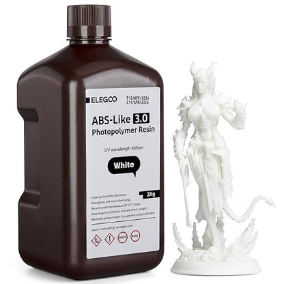 ELEGOO ABS-Like 3D Printer Resin 3.0, 405nm UV-Curing Photopolymer Resin for Mars Saturn Jupiter MSLA DLP LCD 3D Printing with Strength and Toughness, High Precision, Low Viscosity, White 2000g