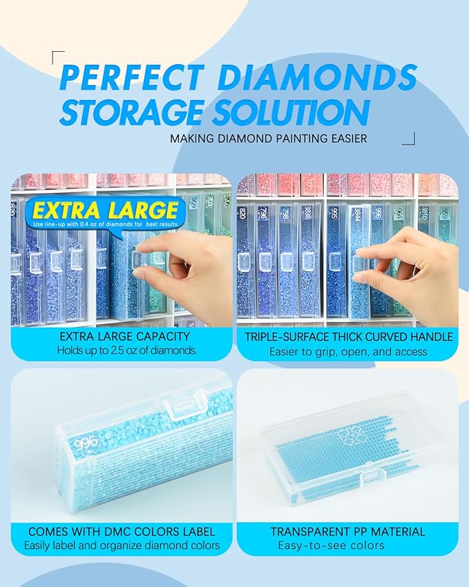 ForeverYoung Extra Large Diamond Art Storage Containers Trays ＆ Stand, 48pcs Diamond Art Accessories Diamond Painting Trays with Lids, 2-in-1 Diamond Art Trays and Diamond Painting Storage