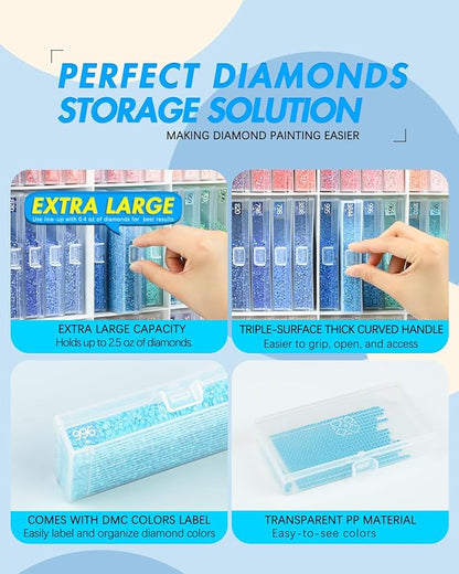 ForeverYoung Extra Large Diamond Art Storage Containers Trays ＆ Stand, 48pcs Diamond Art Accessories Diamond Painting Trays with Lids, 2-in-1 Diamond Art Trays and Diamond Painting Storage