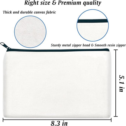 ZeeDix Canvas Pouch- Multi-purpose Cosmetic Bag with Zipper, DIY Craft Canvas Zipper Pouch Blank Makeup Bags Bulk Travel Toiletry Bag for Storage (8.3 x 5 inches)