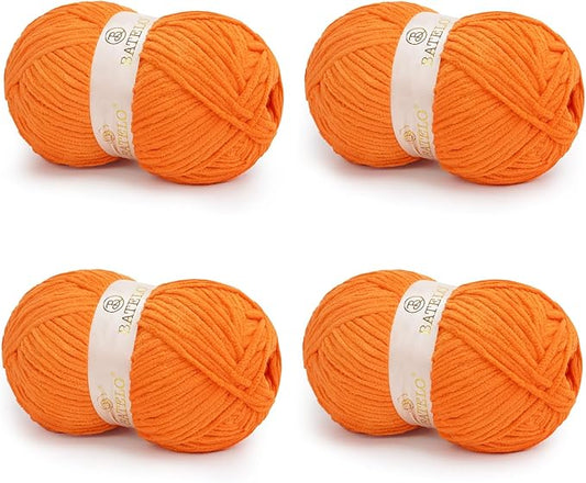 Chenille Yarn for Crocheting & Knitting 880 Yards, Soft Thick Fluffy Bulky Blanket Yarn, 4 Pack of 10.5oz(Orange)