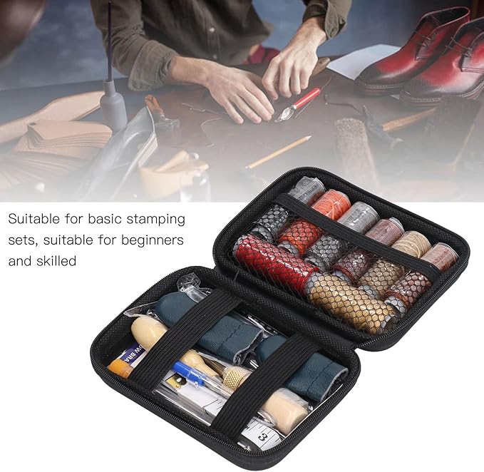 32Pcs Leather Craft Tools Kit, All in One Hand Sewing Kit for DIY Leather Goods Making, Stainless Steel Leather Working Tools with Wax Thread, Needles and Accessories for Beginners
