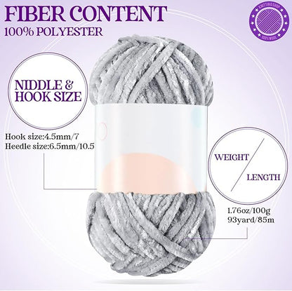 Woanger 20 Skeins Soft Chenille Yarn Velvet Blanket Yarn for Crocheting Hand Knitting Weaving DIY Craft, 10 Colors, 93 Yards Each (Vivid Color)