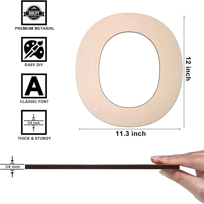 12 Inch Wooden Letter O, 1/4 Inch Thick Large Unfinished Wood Letter for DIY Crafts Home Wall Decor
